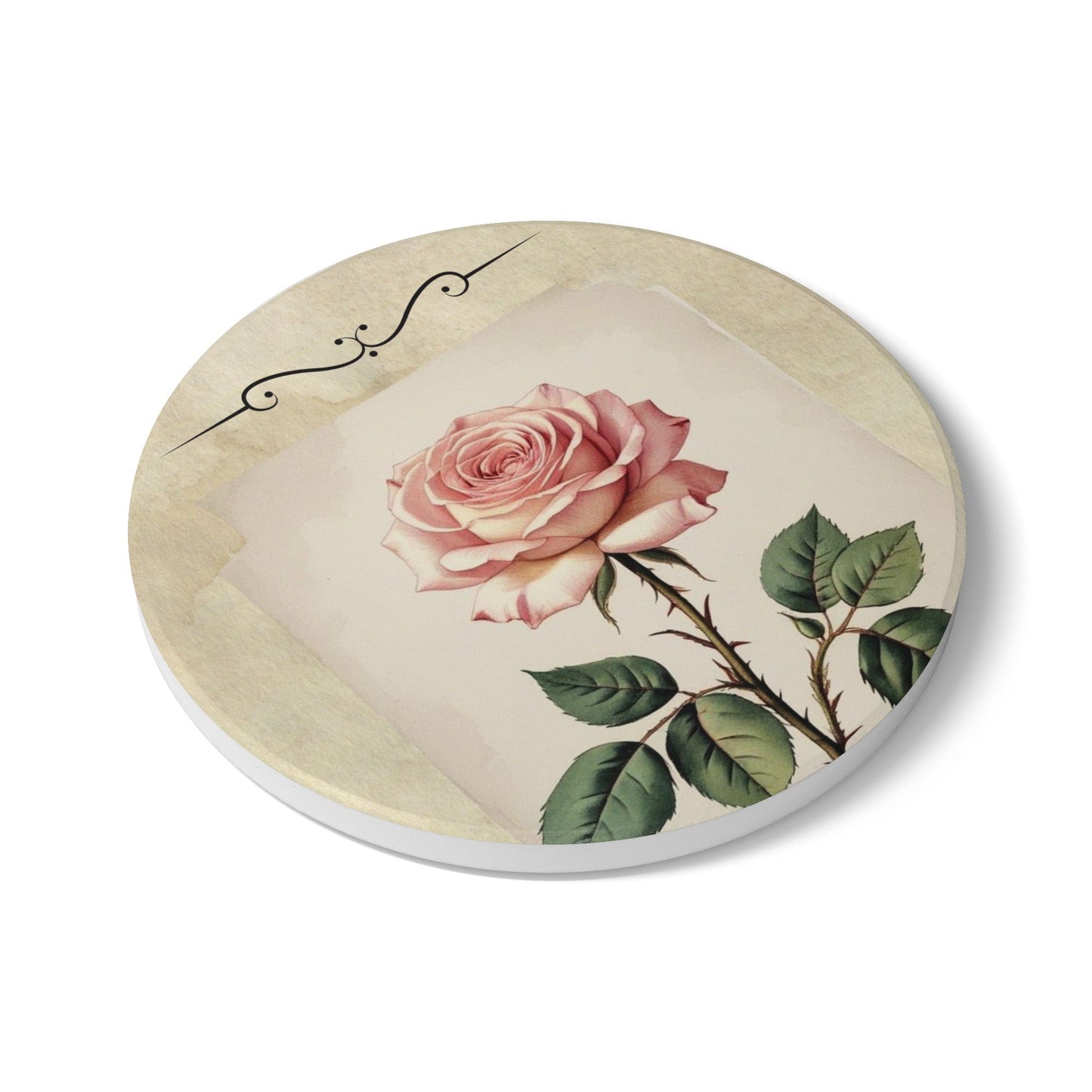 Vintage pink rose flower Ceramic Coaster