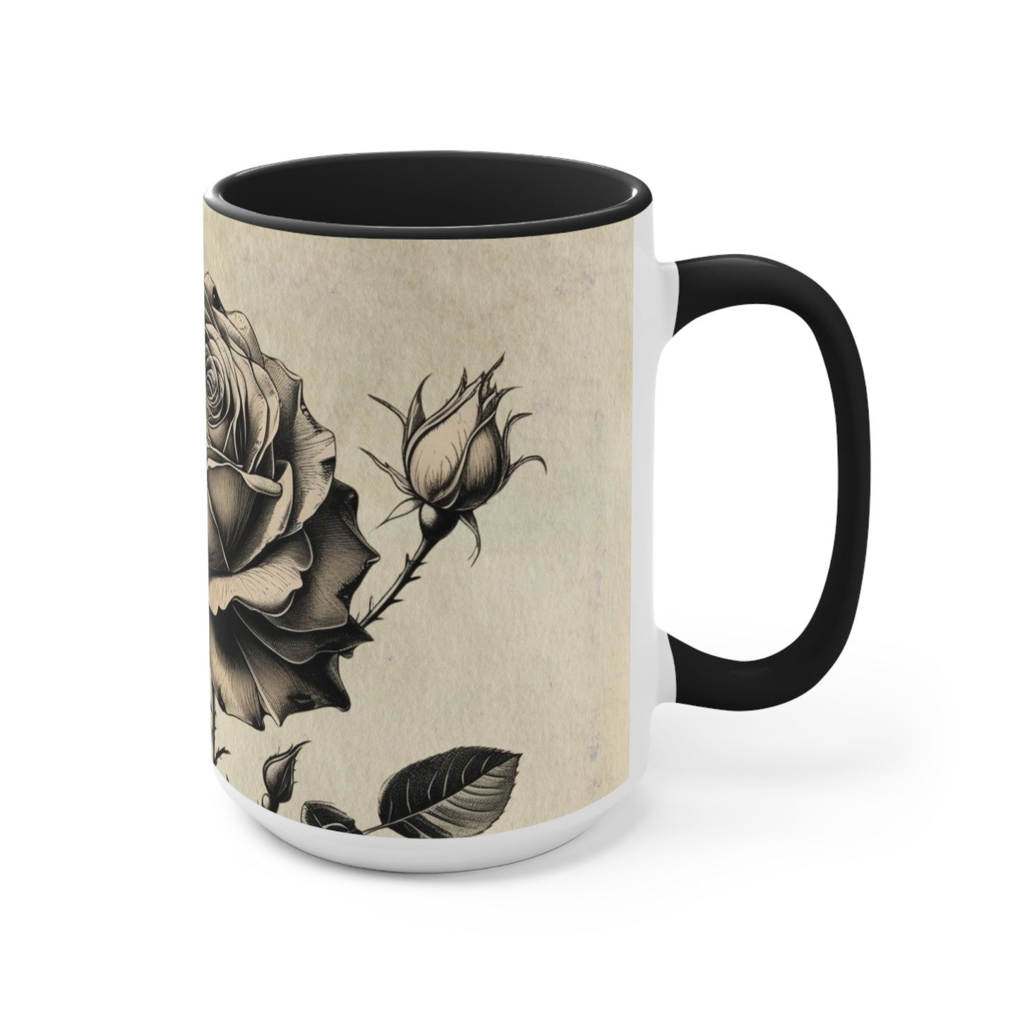 Vintage black and grey rose Accent Mugs