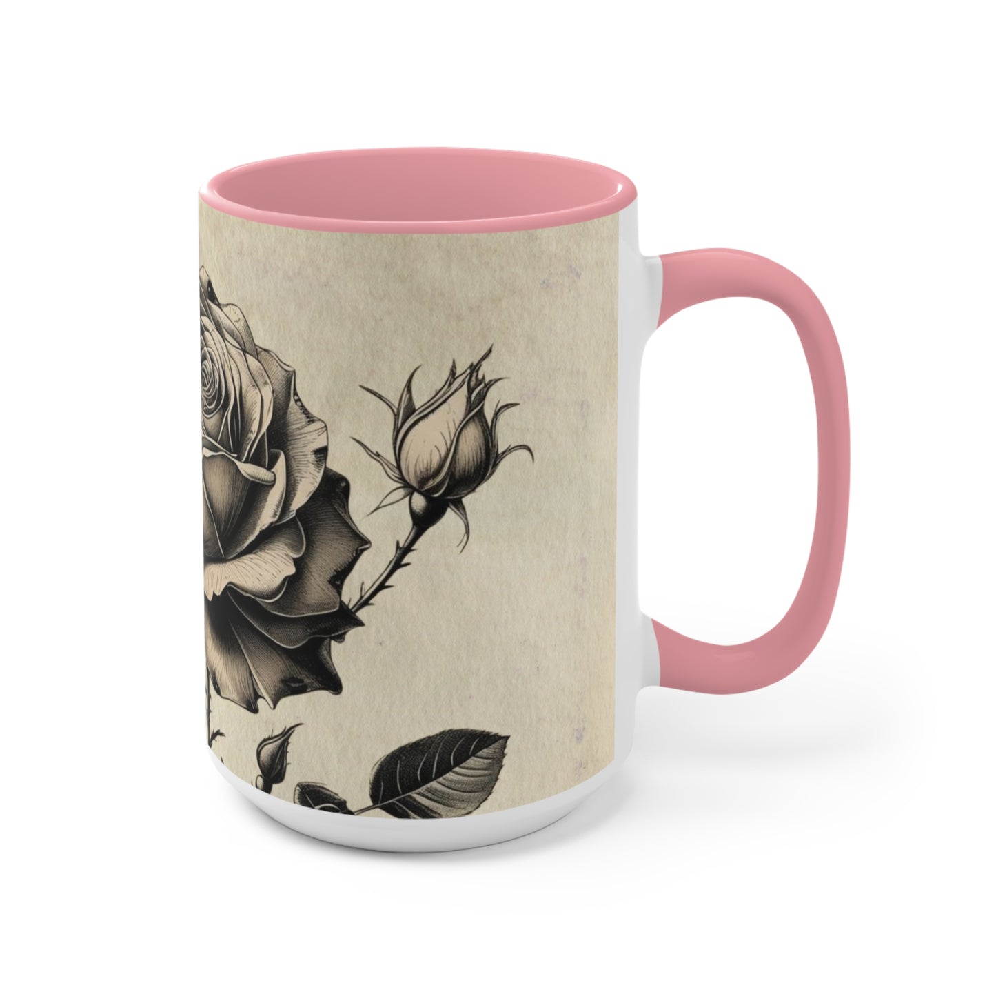 Vintage black and grey rose Accent Mugs