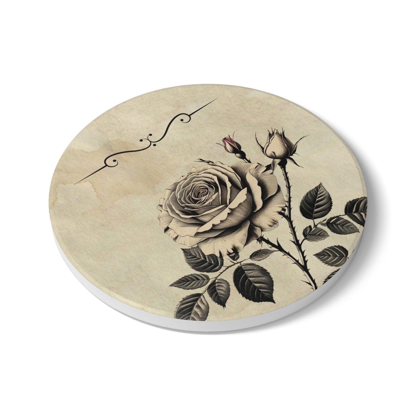 Vintage black and grey rose Ceramic Coaster