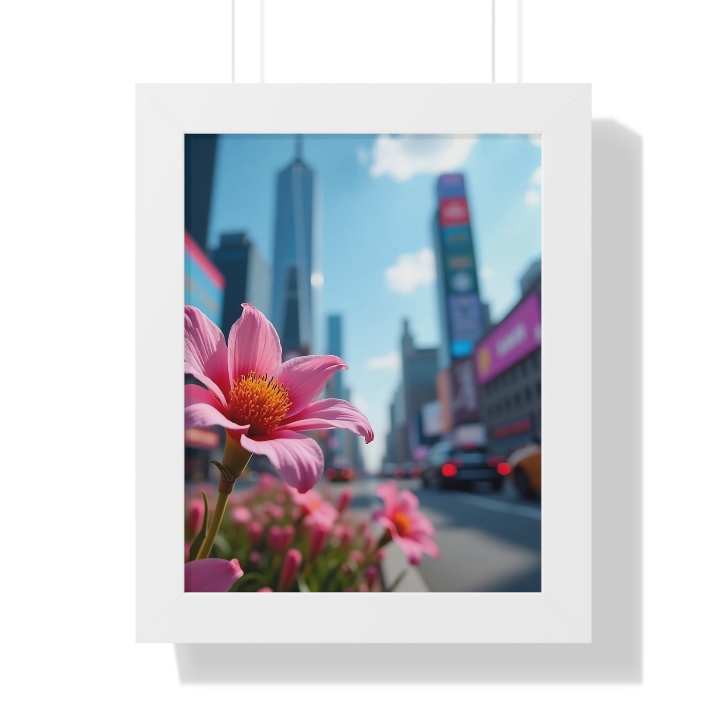 Framed Poster - AI-Generated Vivid Flower and Cityscape Design
