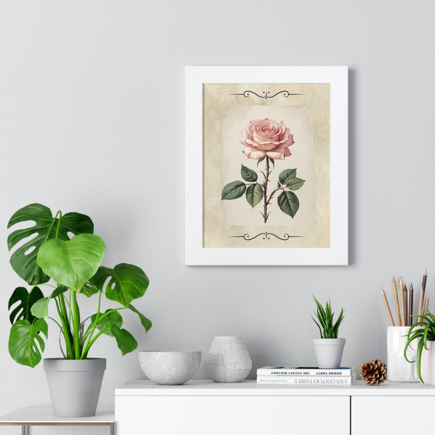 Vintage pink rose Framed Vertical Poster