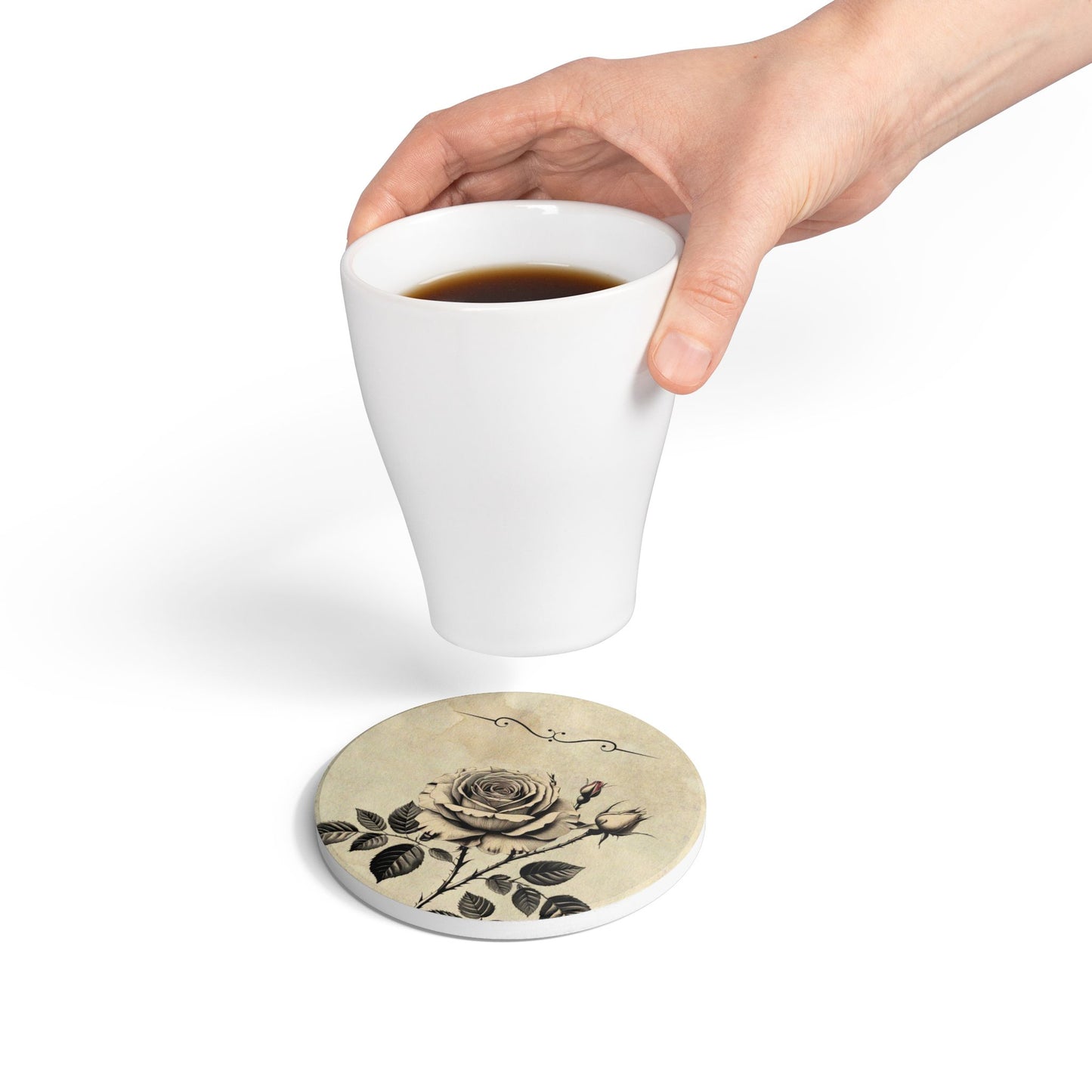 Vintage black and grey rose Ceramic Coaster