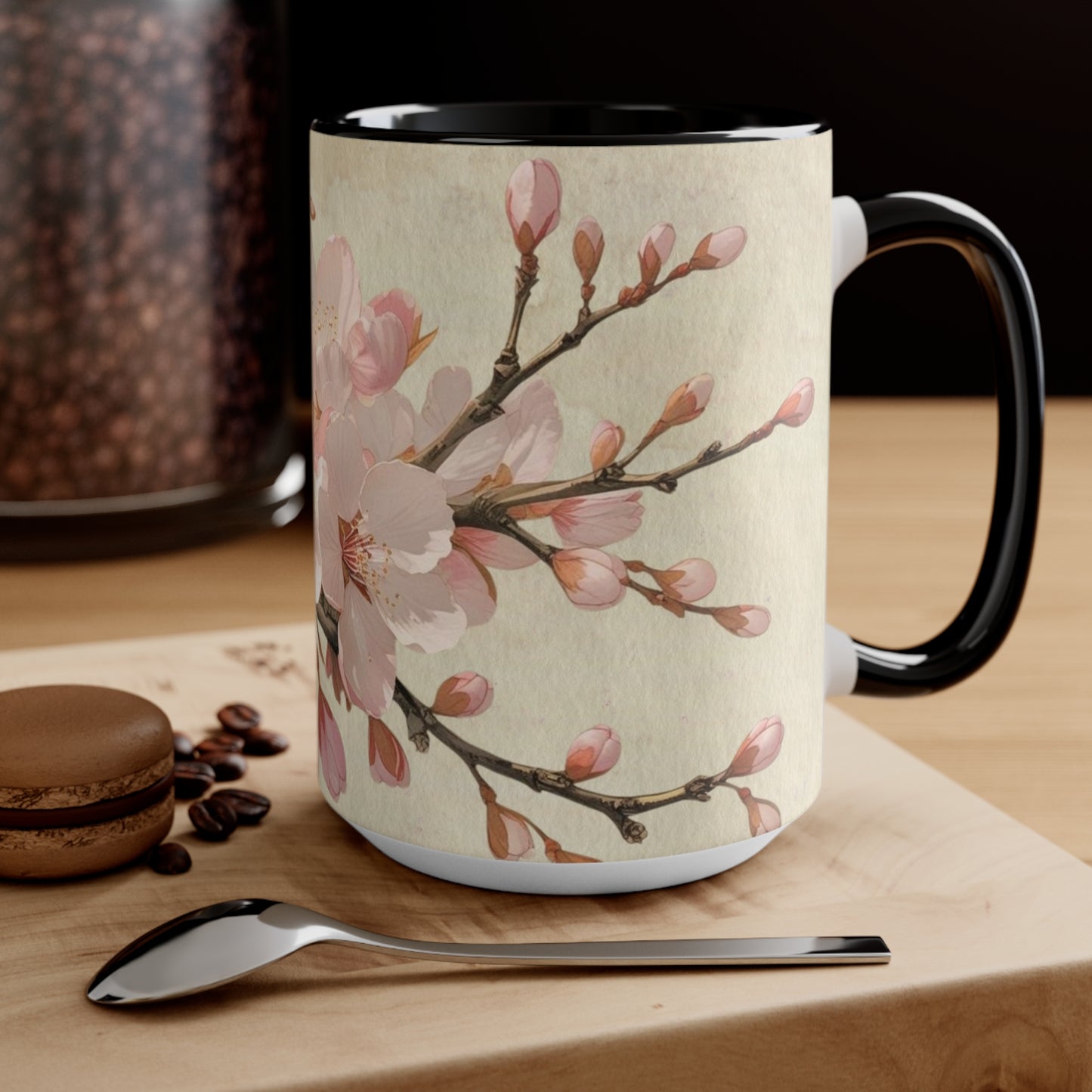 Accent Mugs - Vintage cherry blossom, Sakura Coffee Cup, Floral Tea Mug, Japanese Blossom Drinkware, Unique Gift for Nature Lover