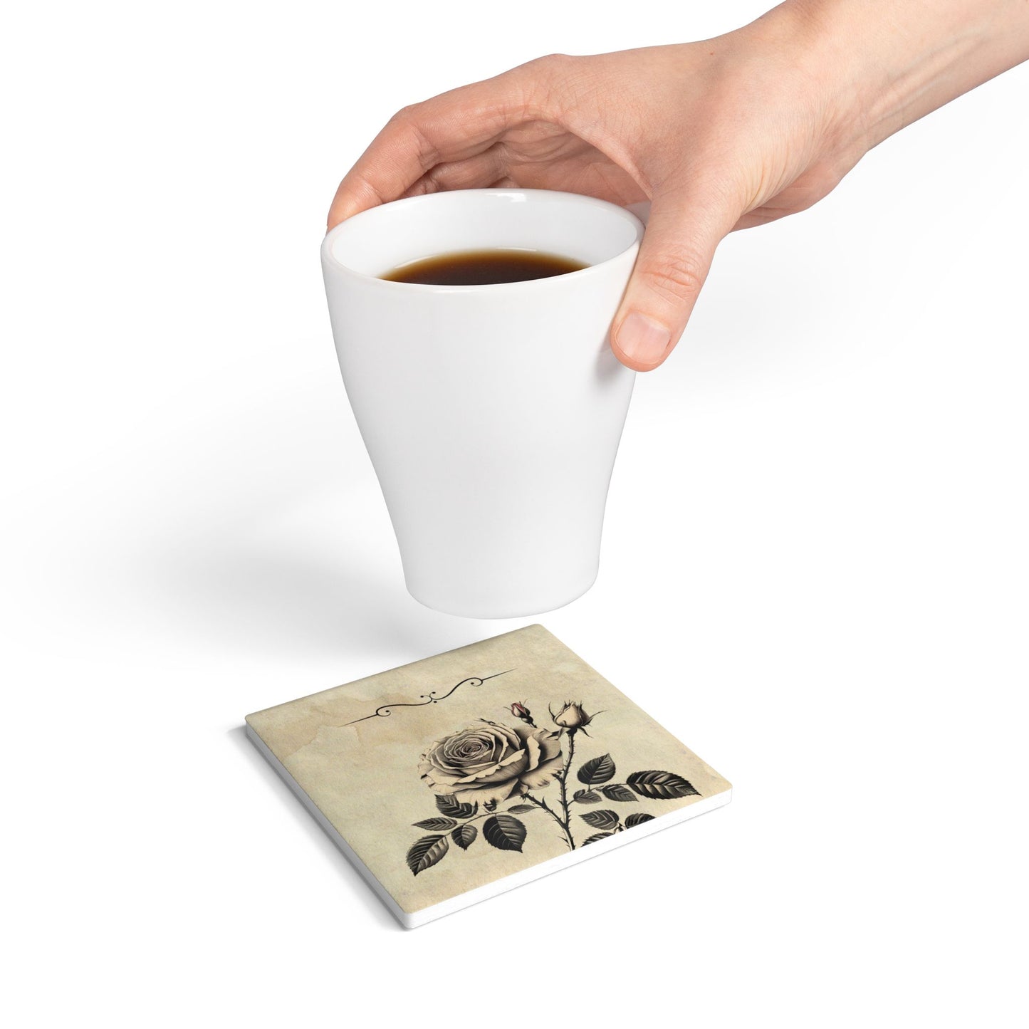 Vintage black and grey rose Ceramic Coaster