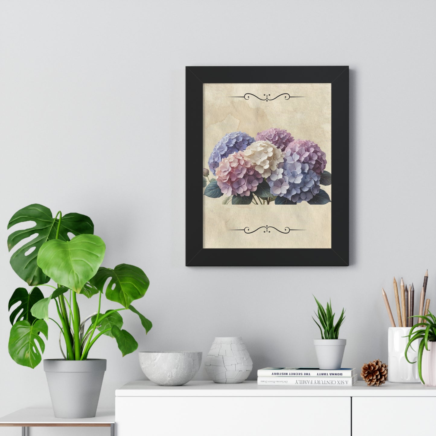 Vintage hydrangea Framed Vertical Poster