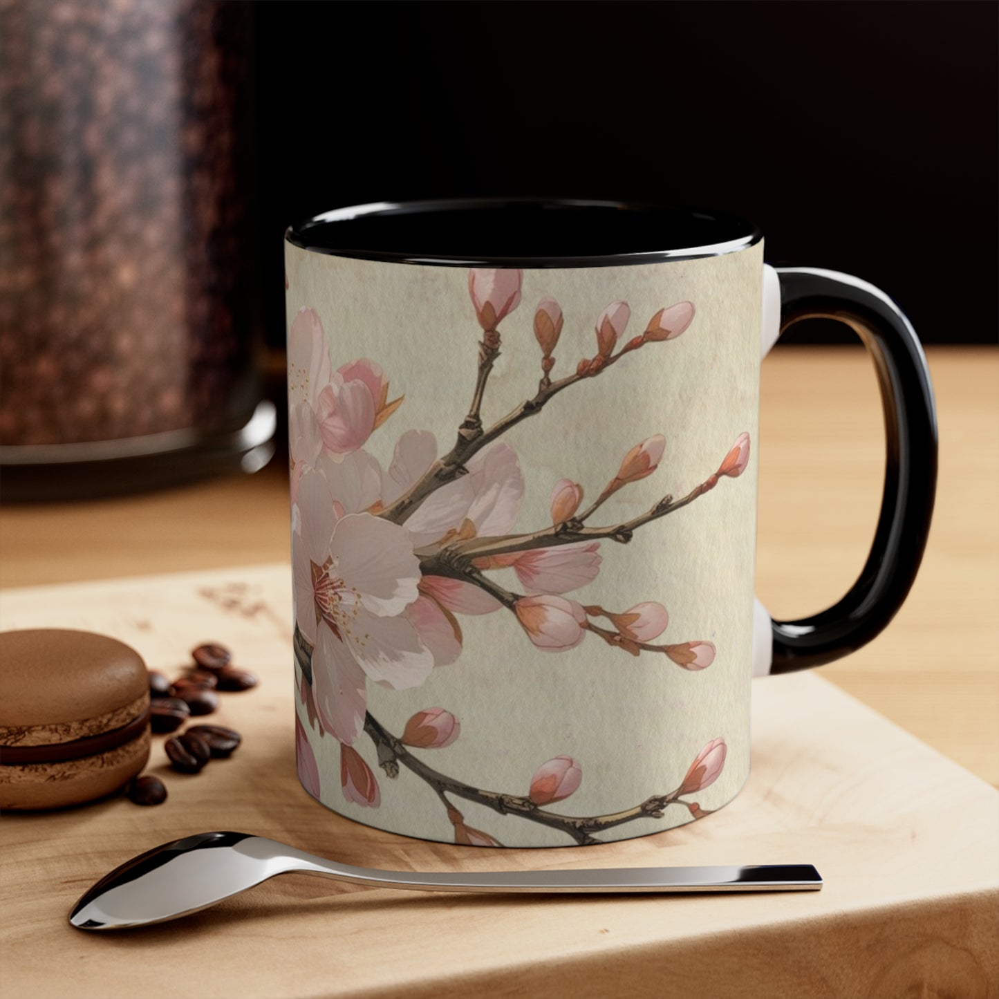 Accent Mugs - Vintage cherry blossom, Sakura Coffee Cup, Floral Tea Mug, Japanese Blossom Drinkware, Unique Gift for Nature Lover