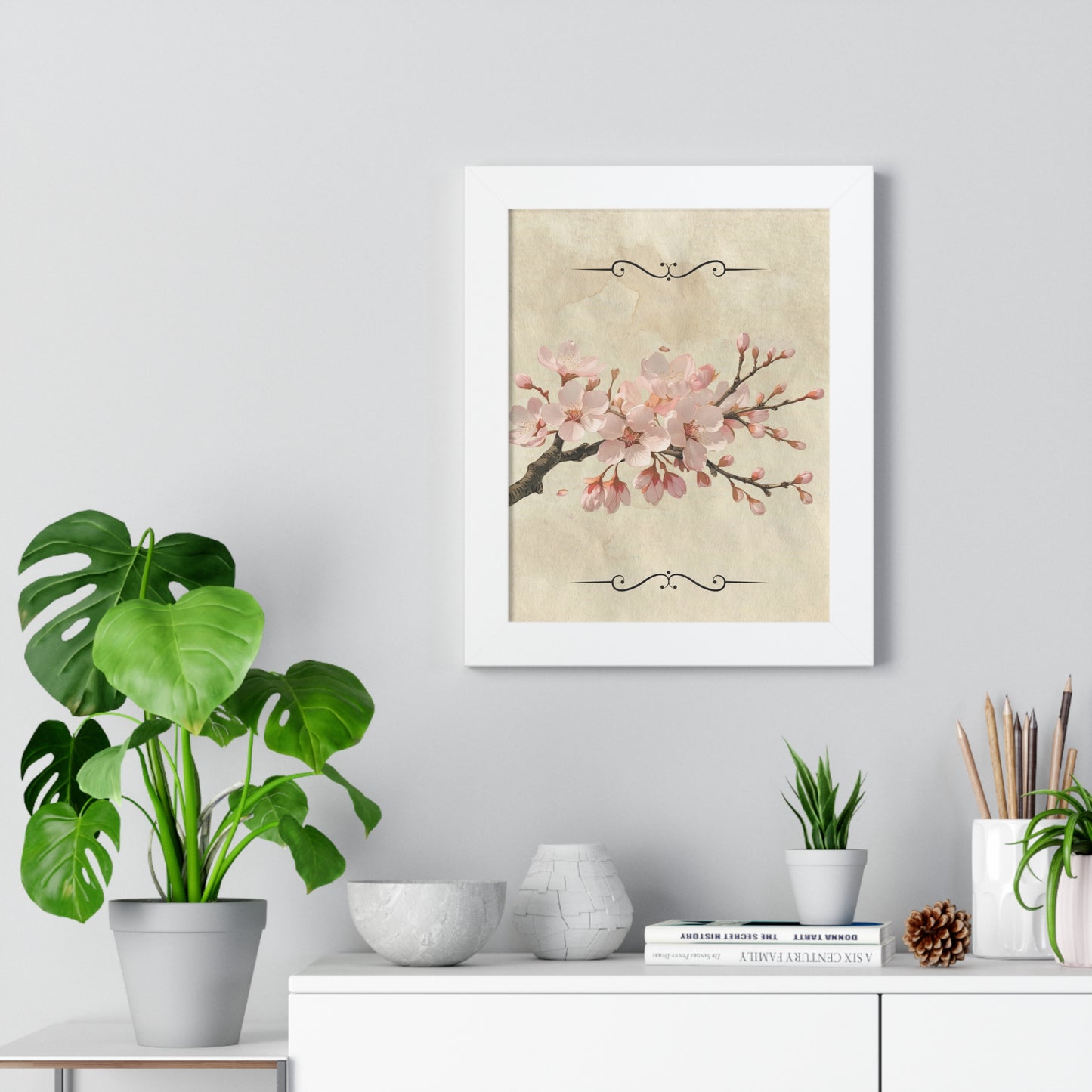 Vintage cherry blossom Framed Vertical Poster