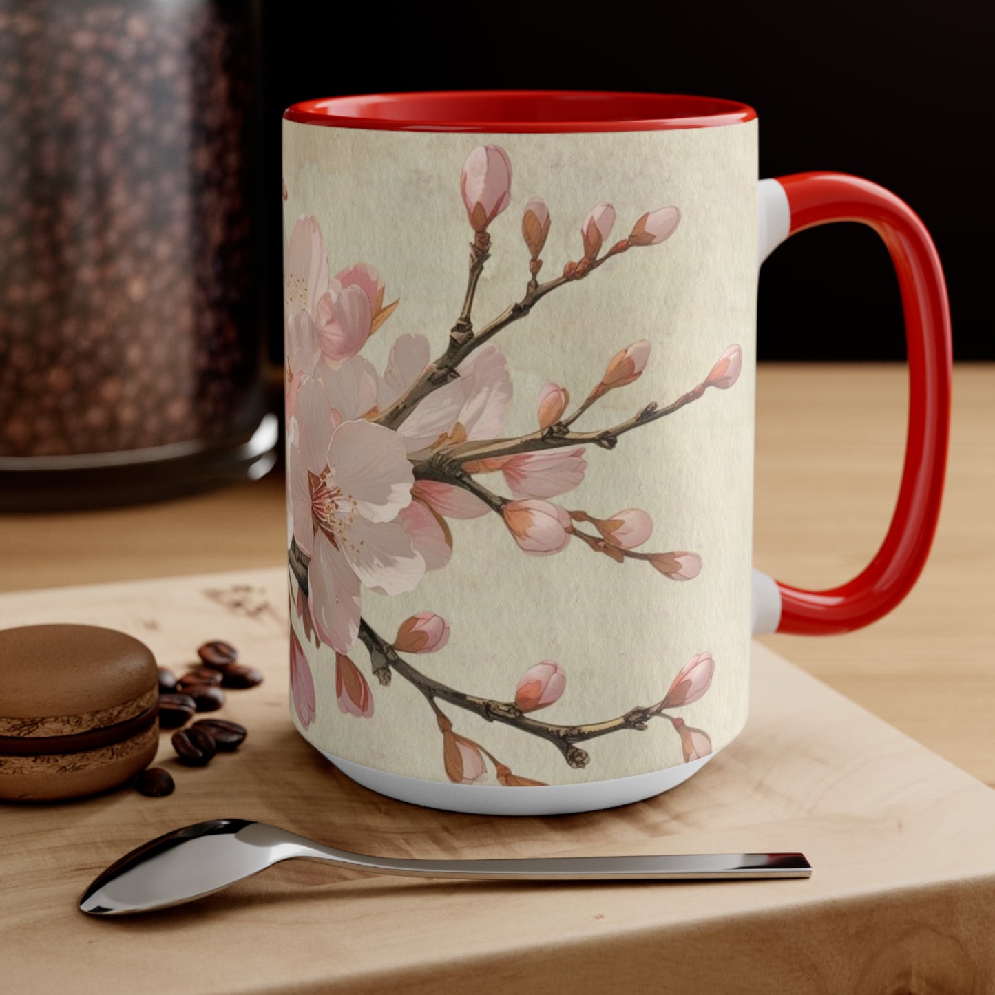 Accent Mugs - Vintage cherry blossom, Sakura Coffee Cup, Floral Tea Mug, Japanese Blossom Drinkware, Unique Gift for Nature Lover