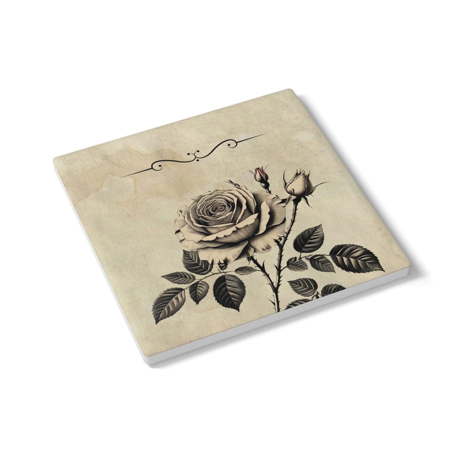 Vintage black and grey rose Ceramic Coaster