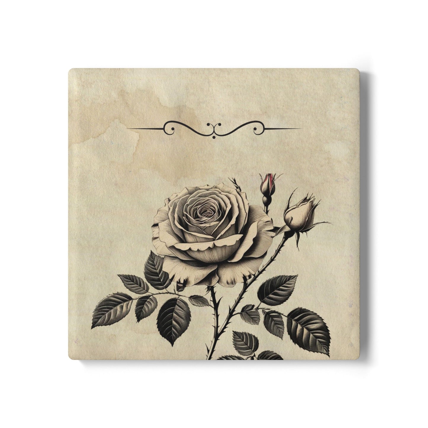 Vintage black and grey rose Ceramic Coaster