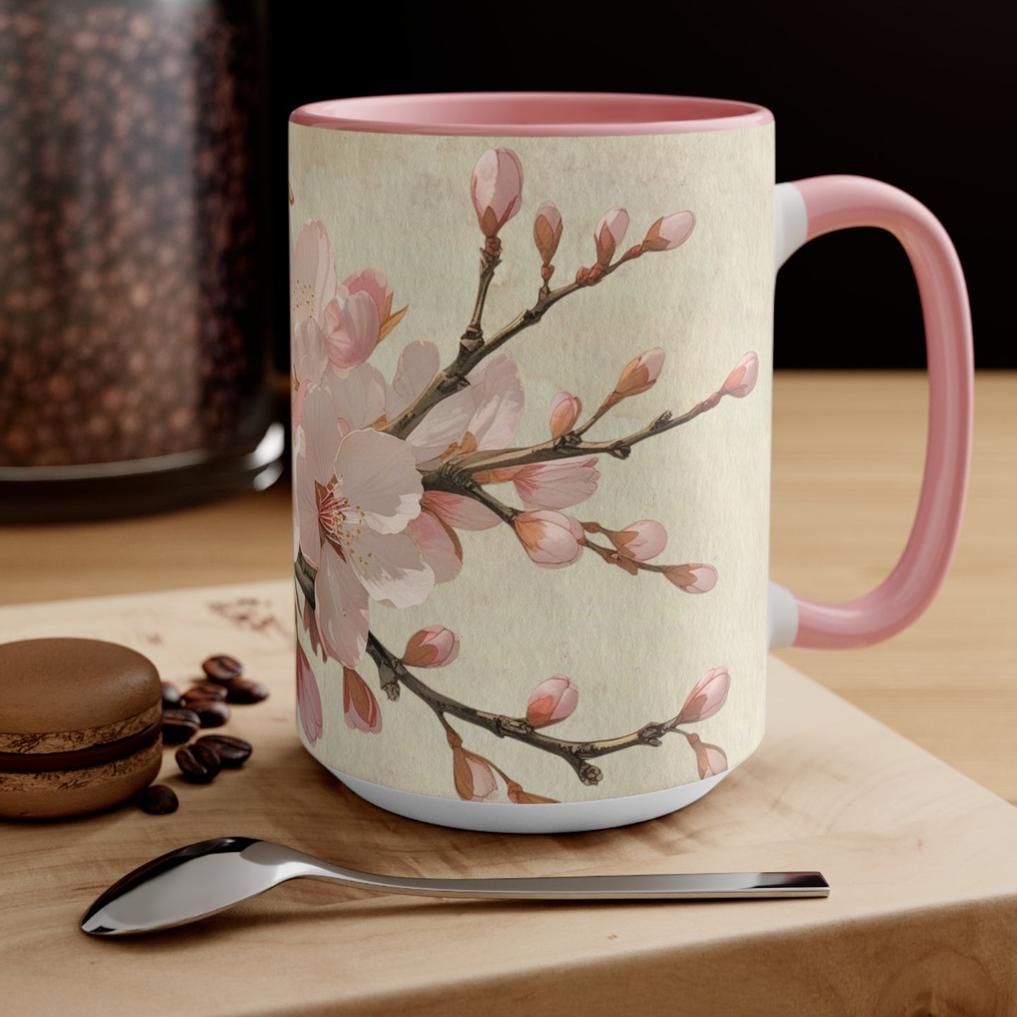Accent Mugs - Vintage cherry blossom, Sakura Coffee Cup, Floral Tea Mug, Japanese Blossom Drinkware, Unique Gift for Nature Lover