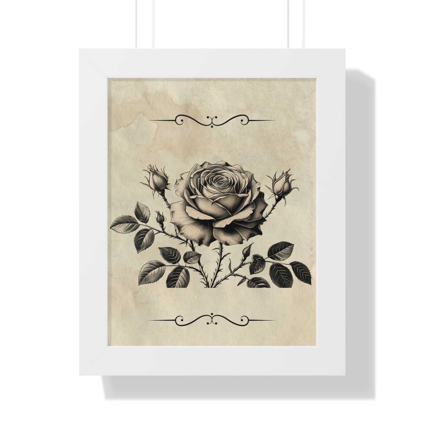 Vintage Black and grey Rose framed Vertical Poster