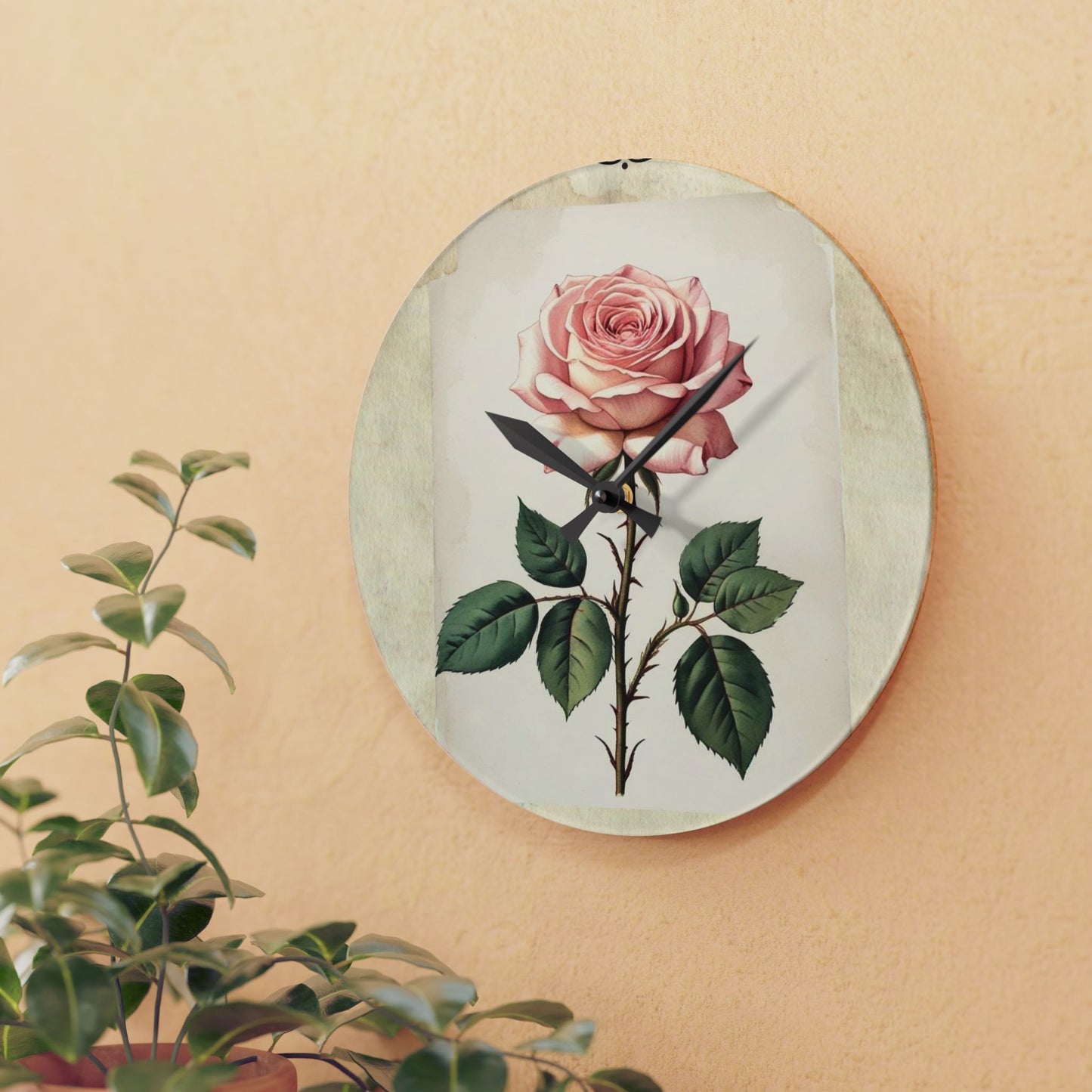Vintage pink rose Acrylic Wall Clock