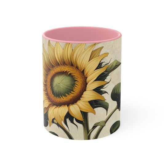 Sunflower Accent Mug, Floral Coffee Cup, Yellow Flower Tea Mug, Rustic Kitchen Decor, Farmhouse Style Gift, Vintage Sunflower Design
