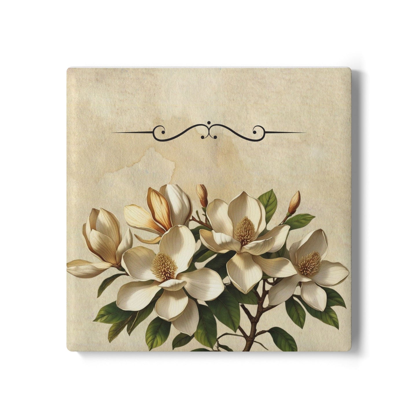 Vintage magnolia flower Ceramic Coaster
