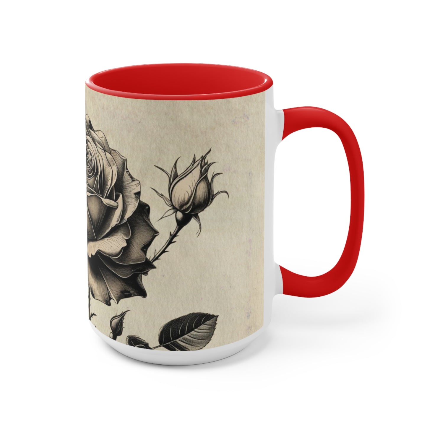 Vintage black and grey rose Accent Mugs