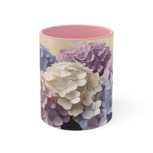 Vintage Hydrangea Flower Accent Mug, Floral Coffee Cup, Tea Mug, Gift for Gardeners, Kitchen Decor, Mother's Day Gift