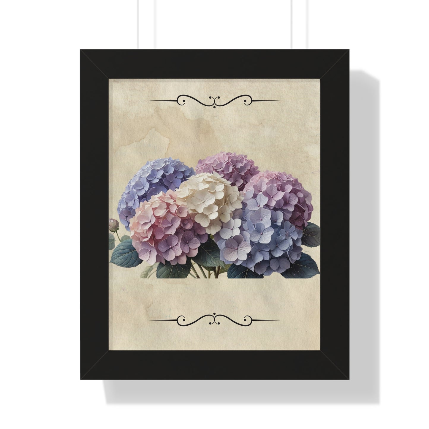 Vintage hydrangea Framed Vertical Poster