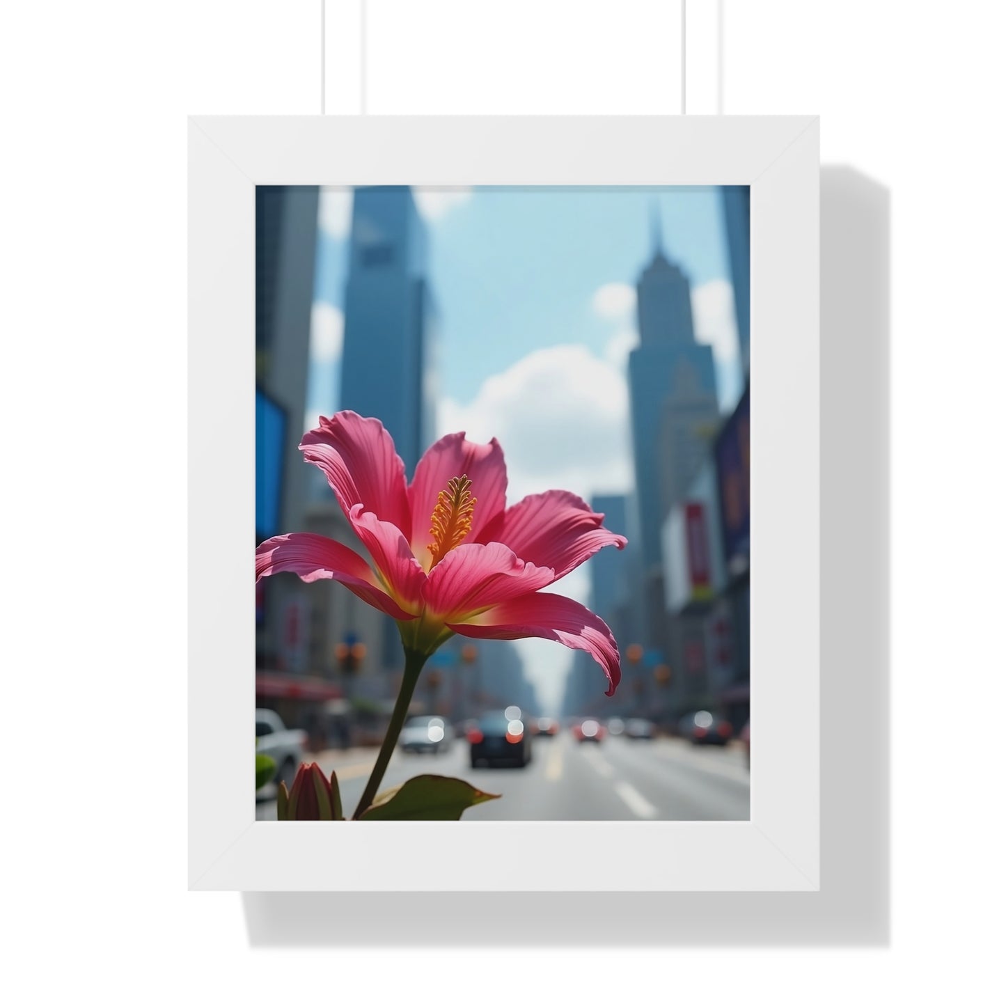 Framed Poster - AI-Generated Vivid Flower and Cityscape Design