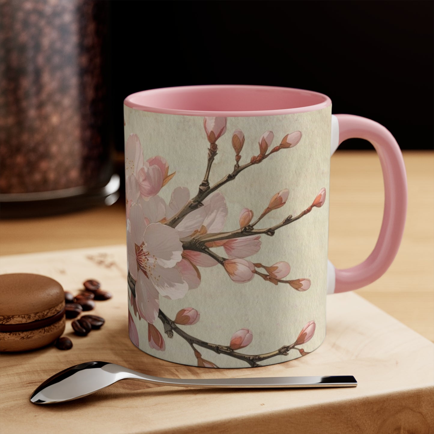 Accent Mugs - Vintage cherry blossom, Sakura Coffee Cup, Floral Tea Mug, Japanese Blossom Drinkware, Unique Gift for Nature Lover