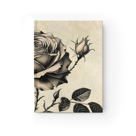 Black and grey rose flower Journal - Ruled Line