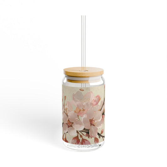 Vintage cherry blossom flower Sipper Glass, 16oz