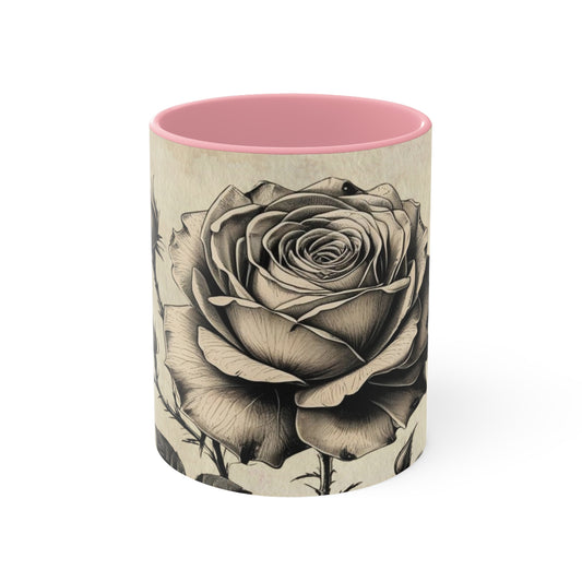 Vintage black and grey rose Accent Mugs