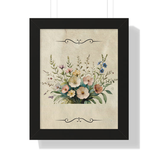 Vintage assorted flowers Framed Vertical Poster