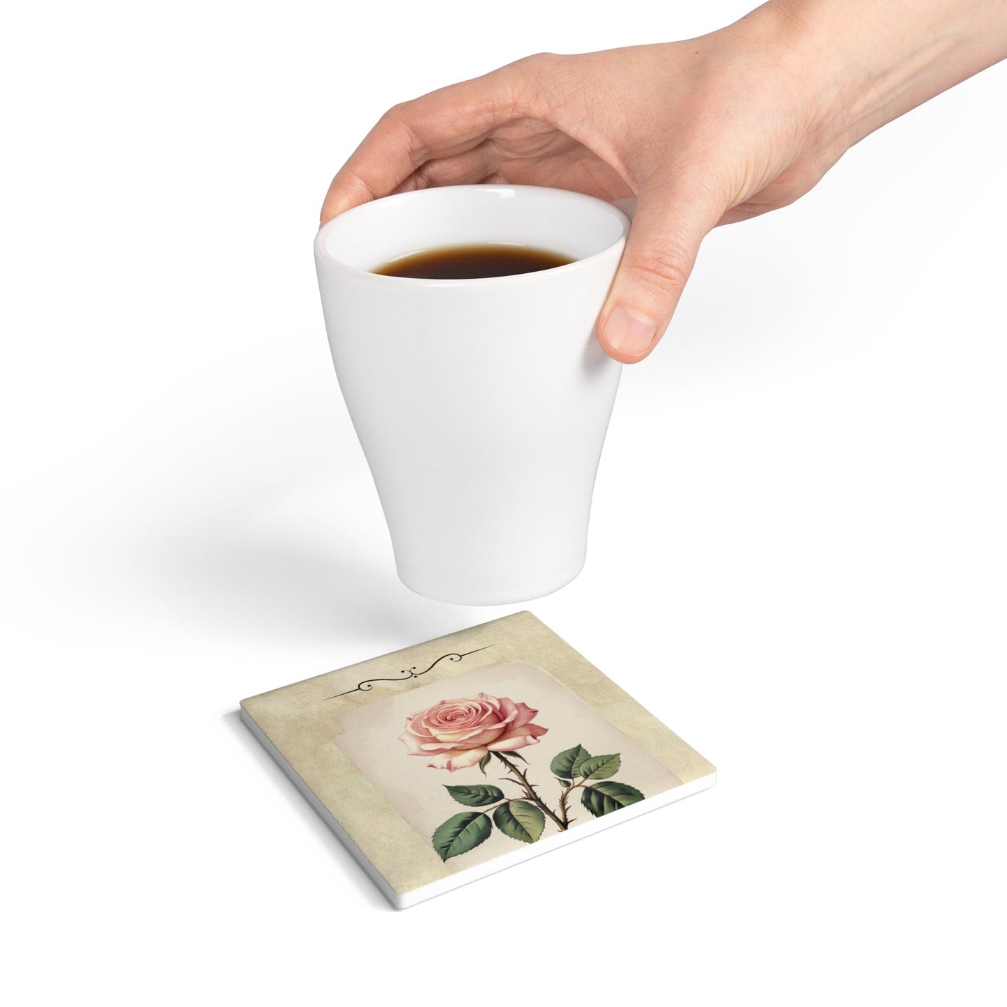 Vintage pink rose flower Ceramic Coaster
