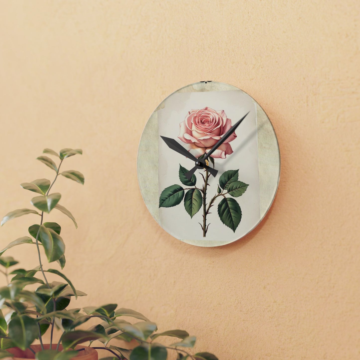 Vintage pink rose Acrylic Wall Clock