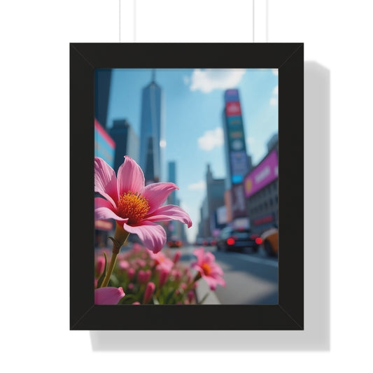 Framed Poster - AI-Generated Vivid Flower and Cityscape Design