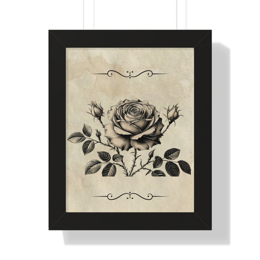 Vintage Black and grey Rose framed Vertical Poster