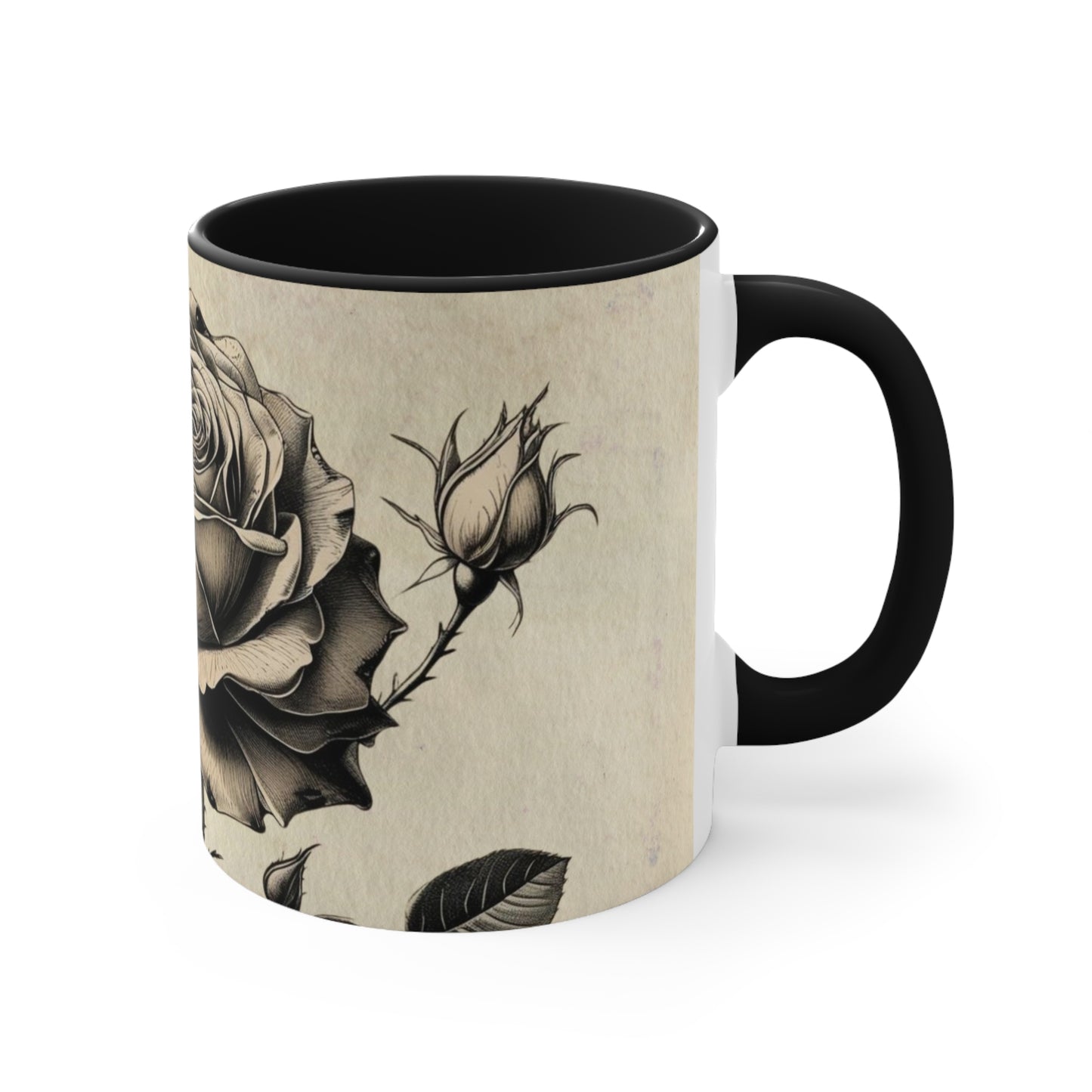 Vintage black and grey rose Accent Mugs