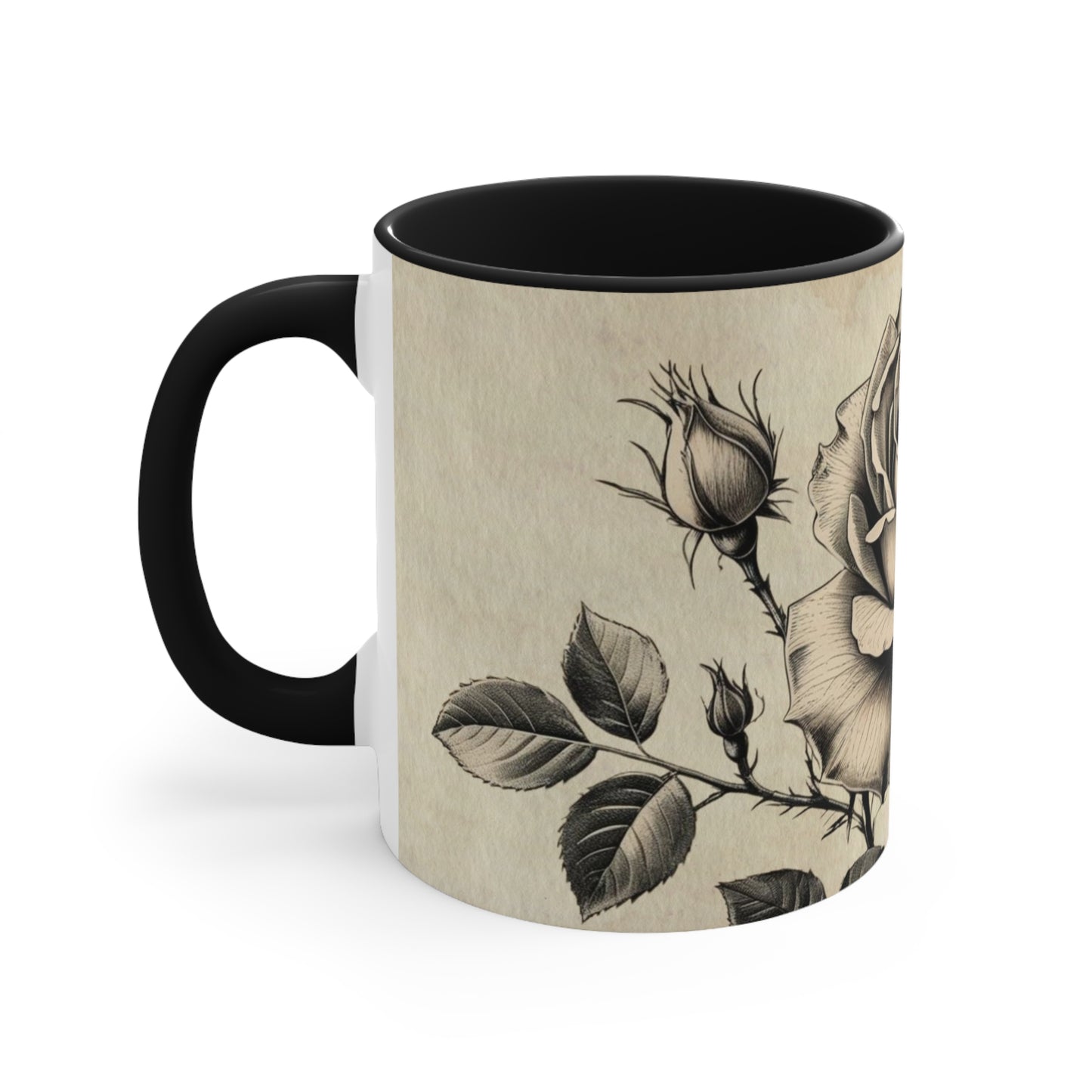 Vintage black and grey rose Accent Mugs