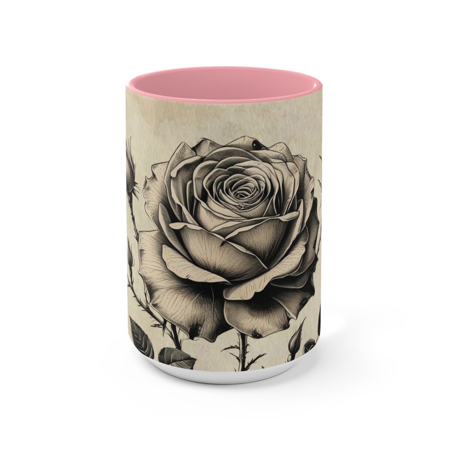 Vintage black and grey rose Accent Mugs