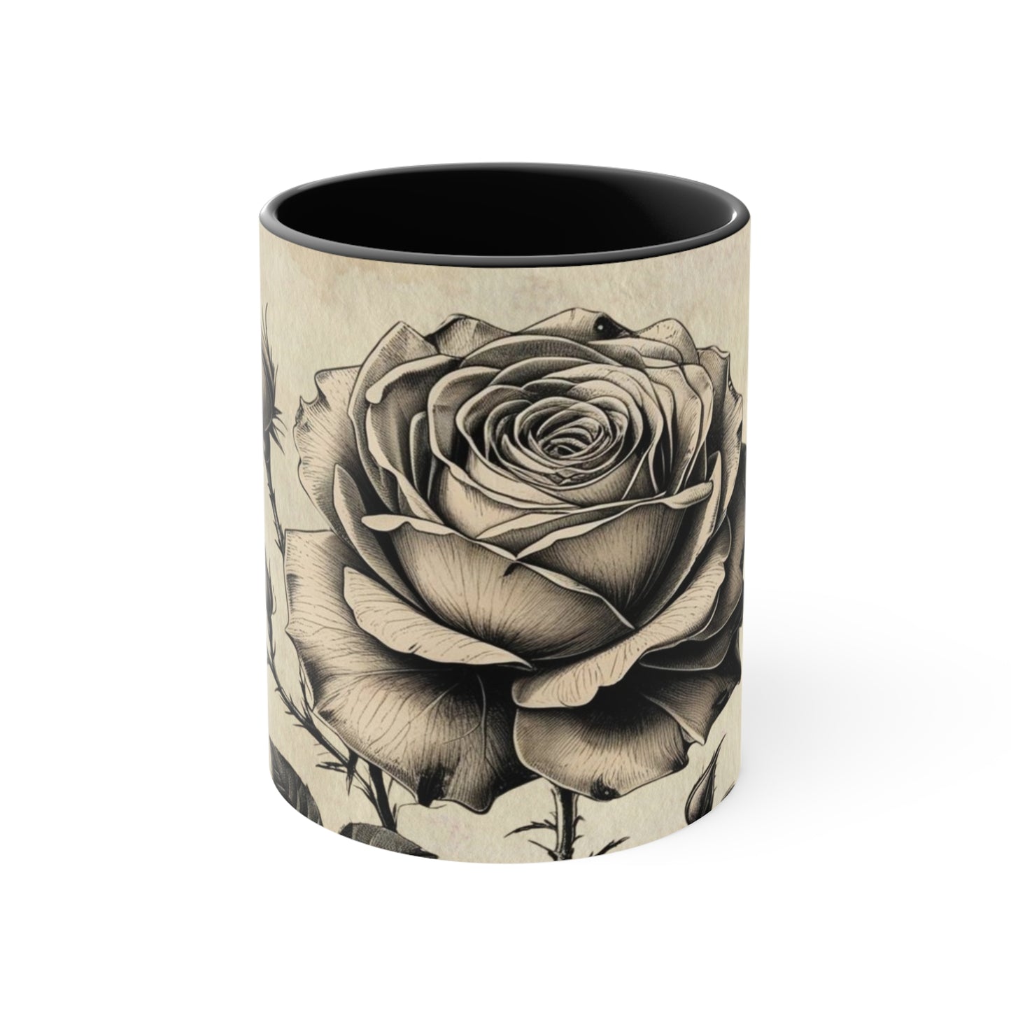 Vintage black and grey rose Accent Mugs