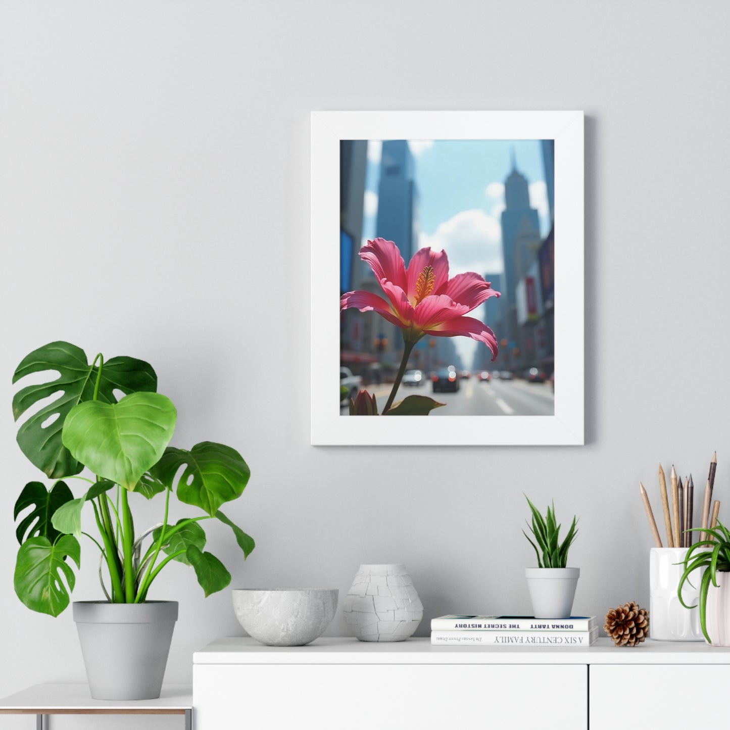 Framed Poster - AI-Generated Vivid Flower and Cityscape Design