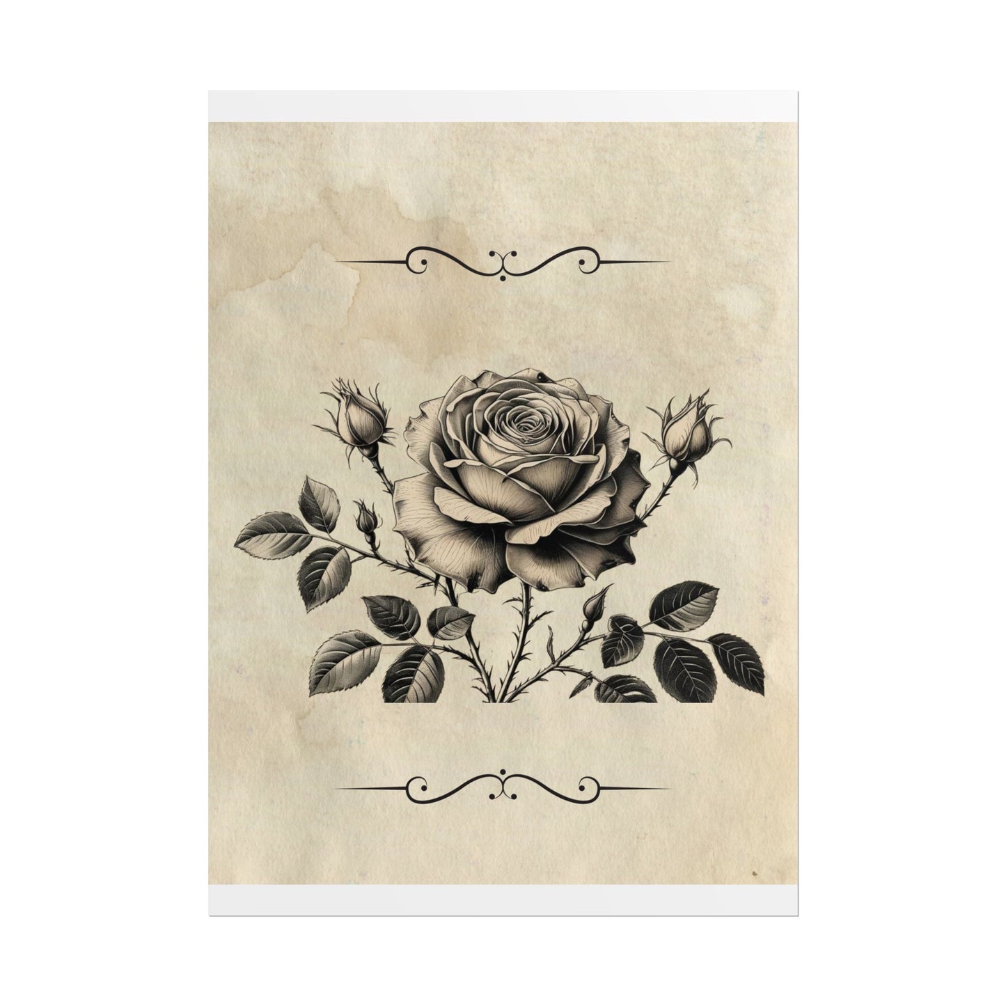Poster Print - Vintage Black and Grey Rose Design