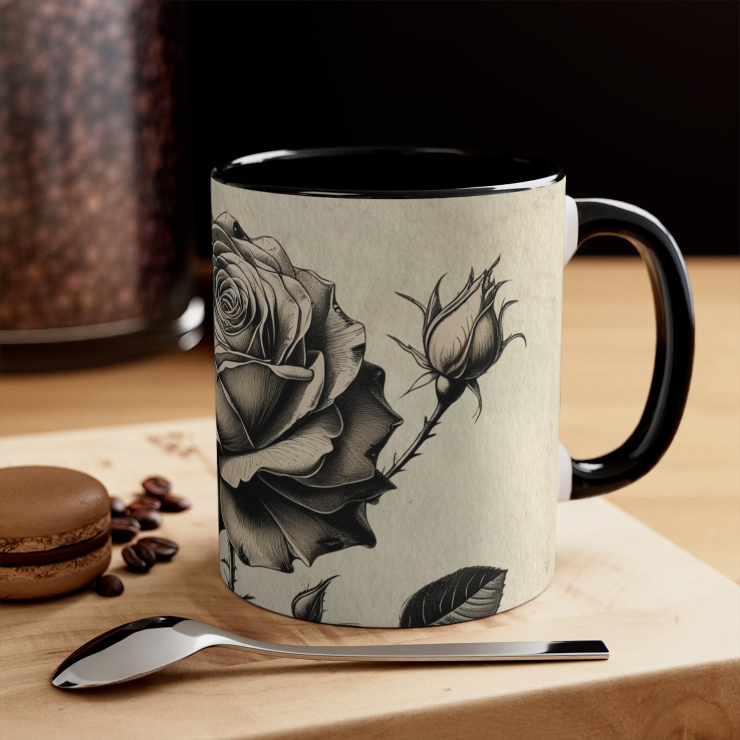 Vintage black and grey rose Accent Mugs
