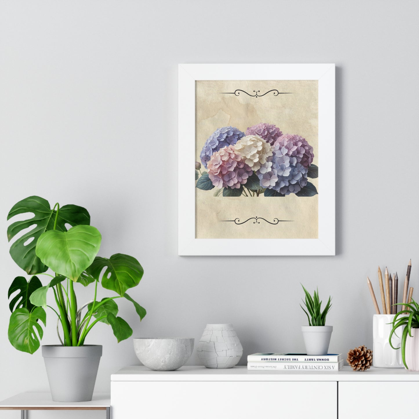 Vintage hydrangea Framed Vertical Poster