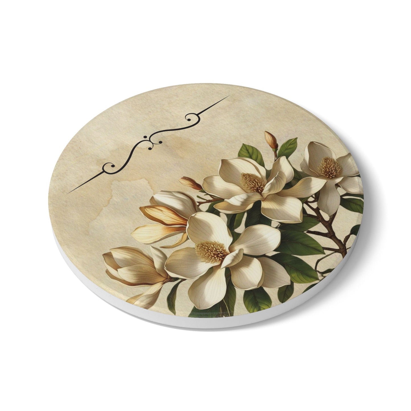 Vintage magnolia flower Ceramic Coaster