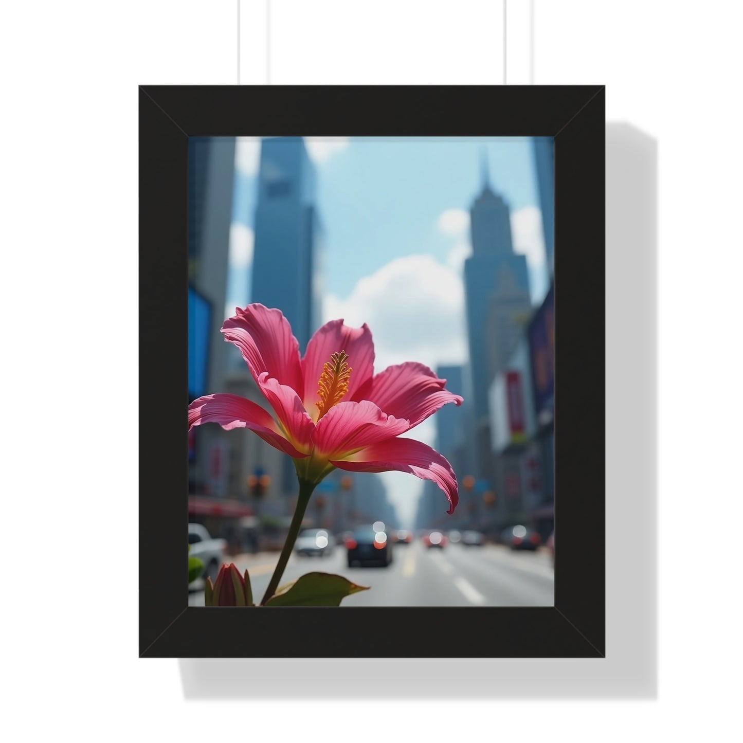 Framed Poster - AI-Generated Vivid Flower and Cityscape Design