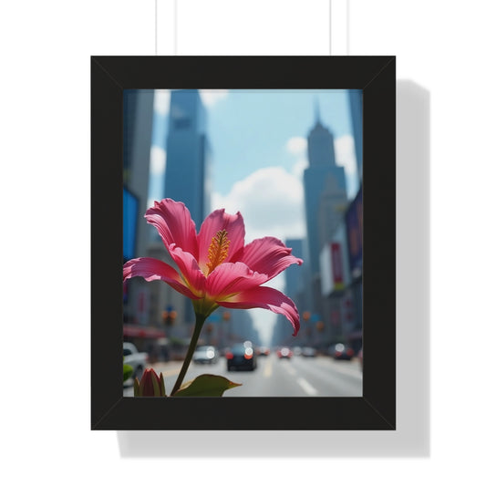 Framed Poster - AI-Generated Vivid Flower and Cityscape Design