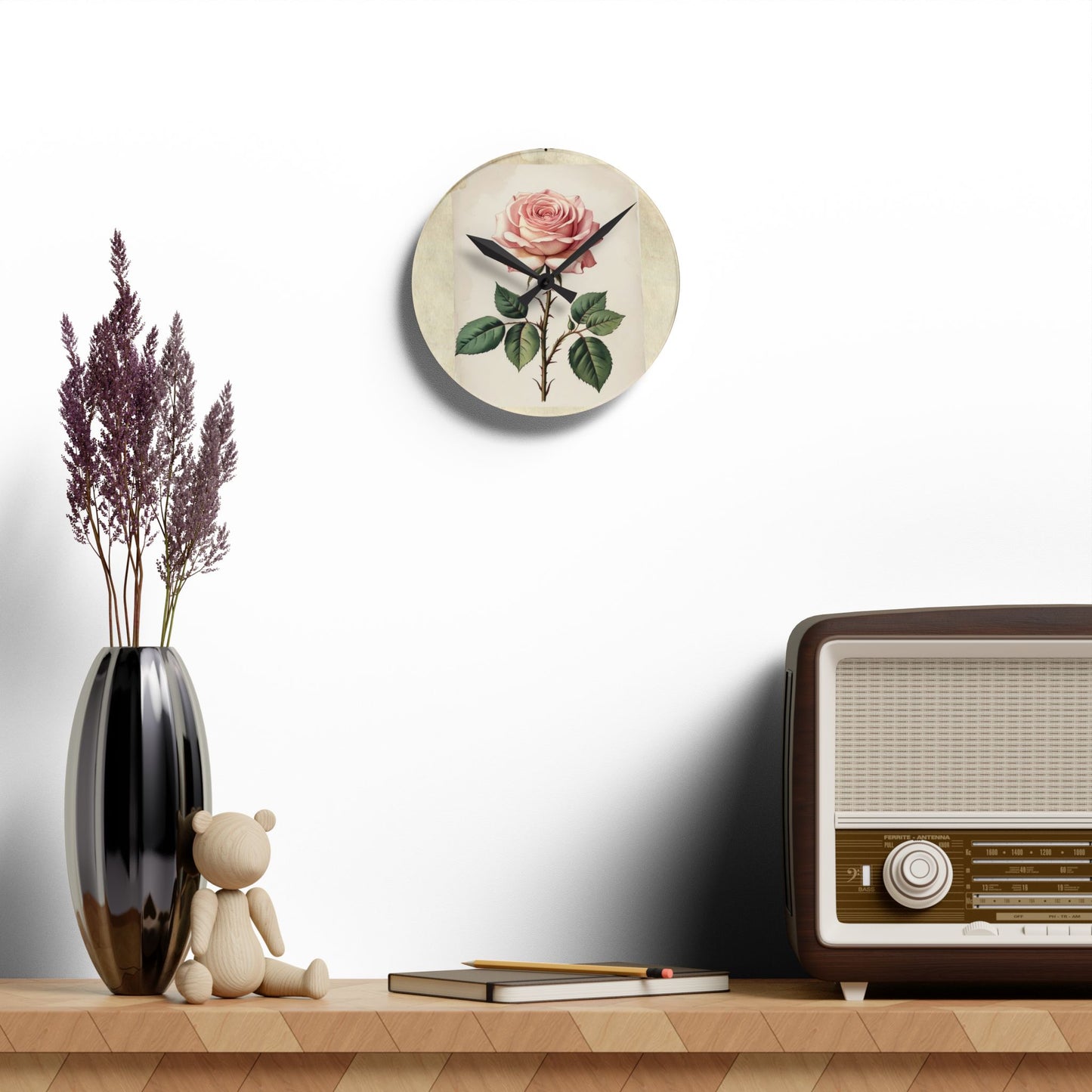 Vintage pink rose Acrylic Wall Clock
