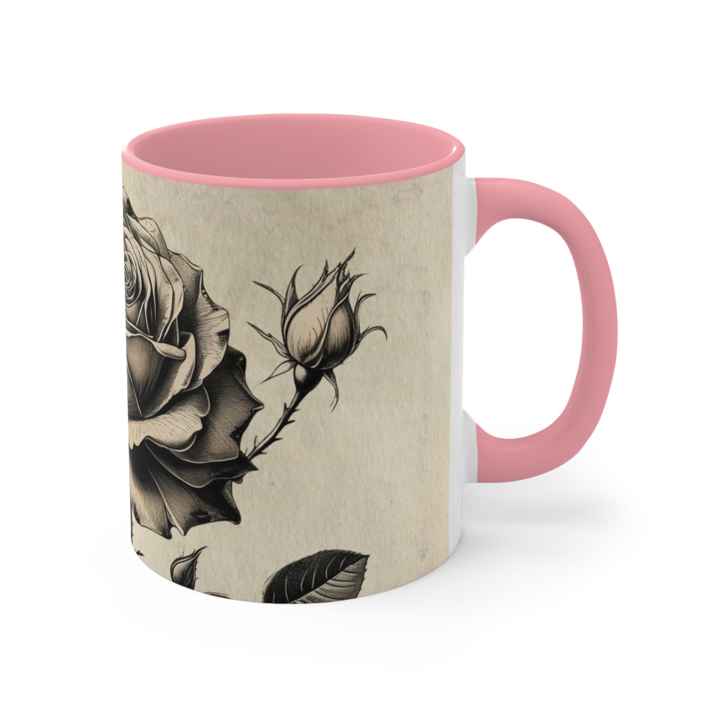 Vintage black and grey rose Accent Mugs