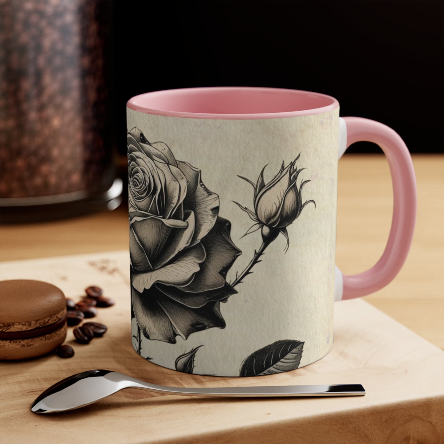 Vintage black and grey rose Accent Mugs