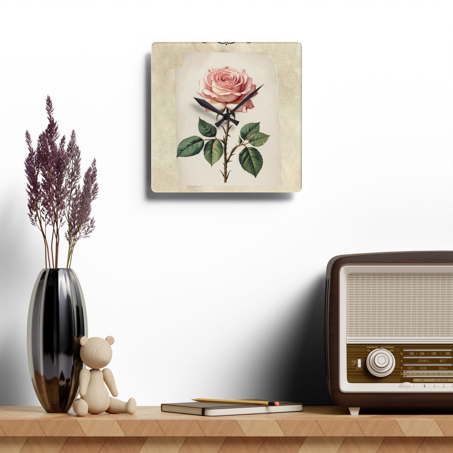 Vintage pink rose Acrylic Wall Clock