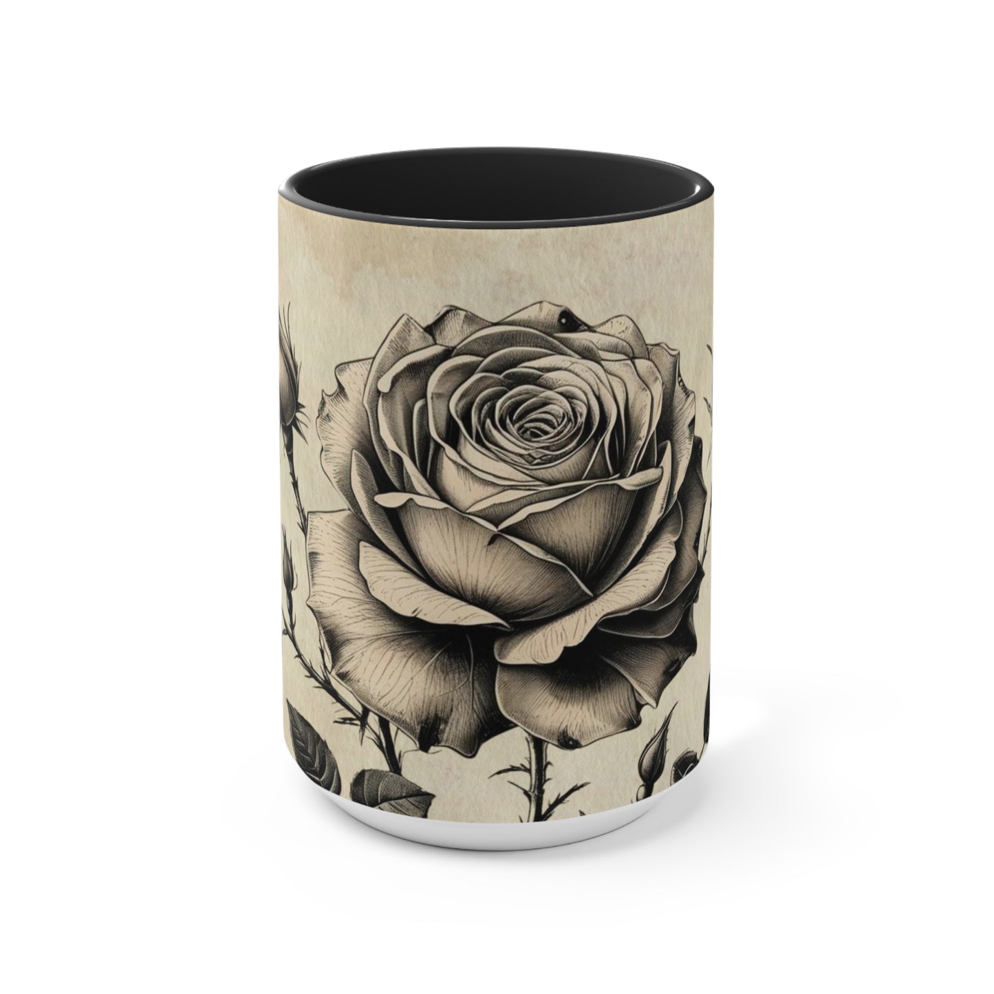 Vintage black and grey rose Accent Mugs