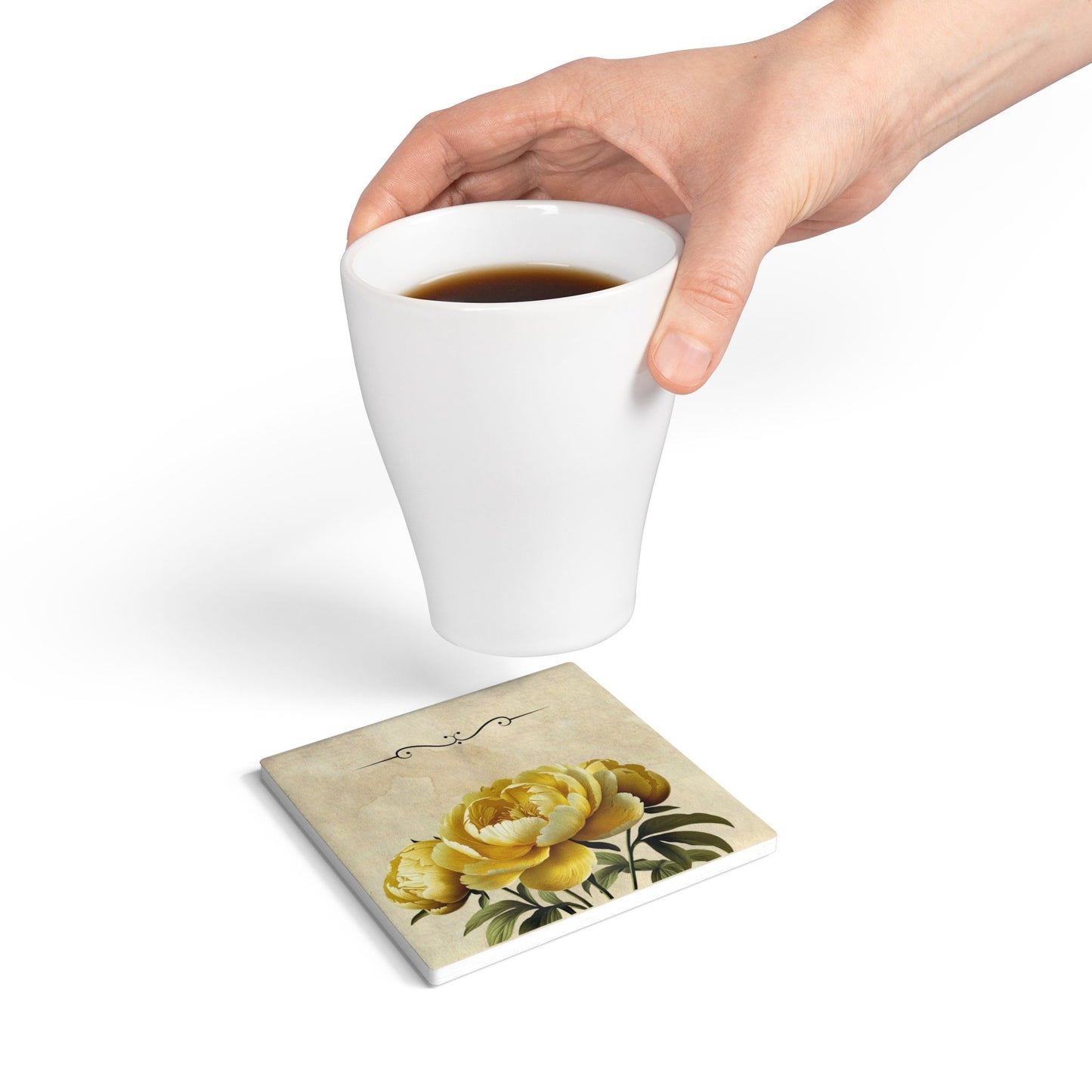Vintage peony flower Ceramic Coaster